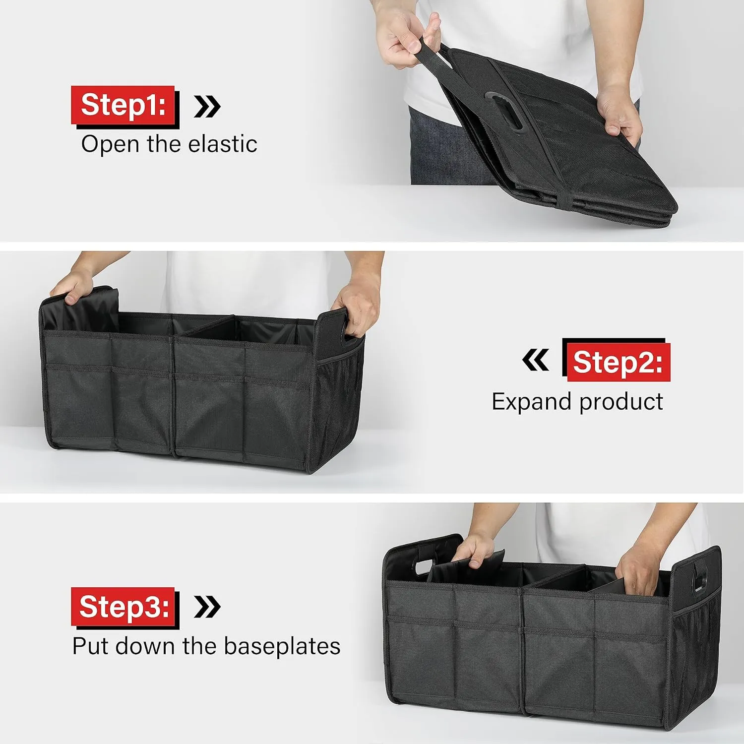 Simple Deluxe Car Trunk Organizer, 2 Compartments Suv Trunk Storage Organizer with Large Capacity Waterproof Collapsible Anti-slip Design, for Car Suv/Jeep/Sedan, Standard Size, Black, 2 Pack