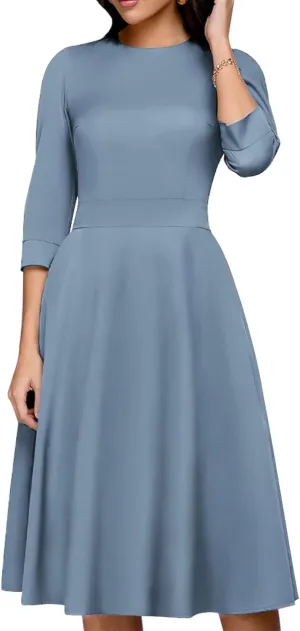 Simple Flavor Women's Floral Vintage Dress Elegant Midi Evening Dress 3/4 Sleeves