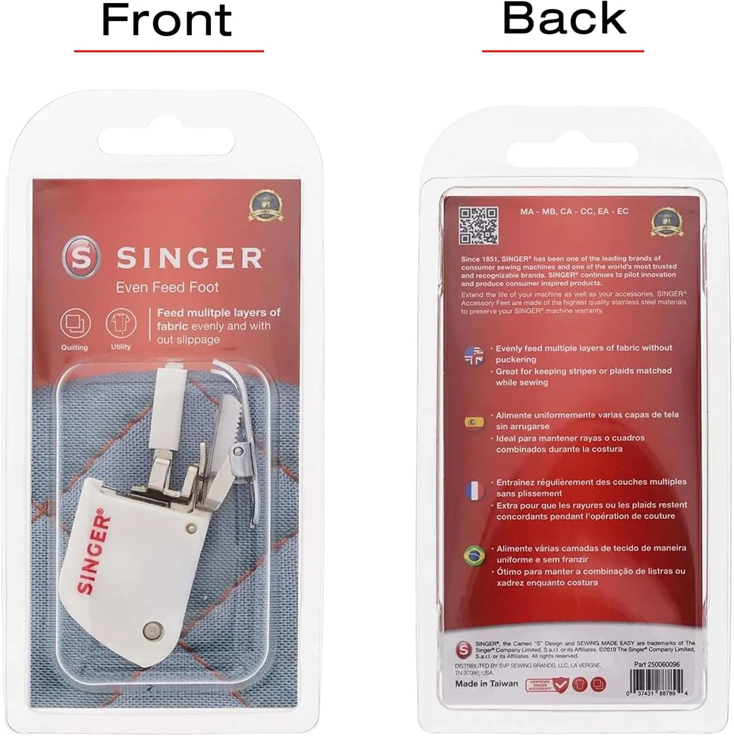 SINGER Even Feed Walking Presser Foot | Ideal for Quilting, Sewing Multiple Layers & Matching Patterns | Compatible with SINGER CA, CB, EA, MA, MB Series Sewing Machines