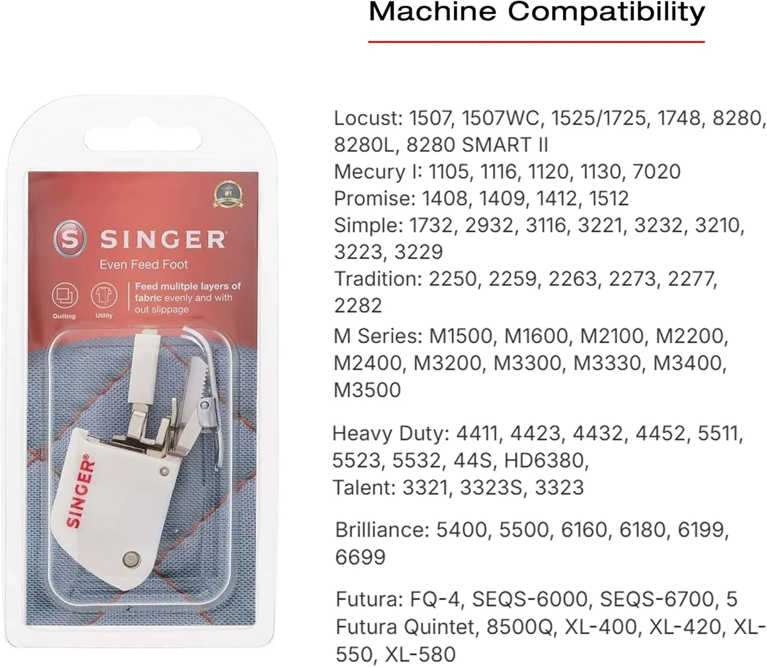 SINGER Even Feed Walking Presser Foot | Ideal for Quilting, Sewing Multiple Layers & Matching Patterns | Compatible with SINGER CA, CB, EA, MA, MB Series Sewing Machines