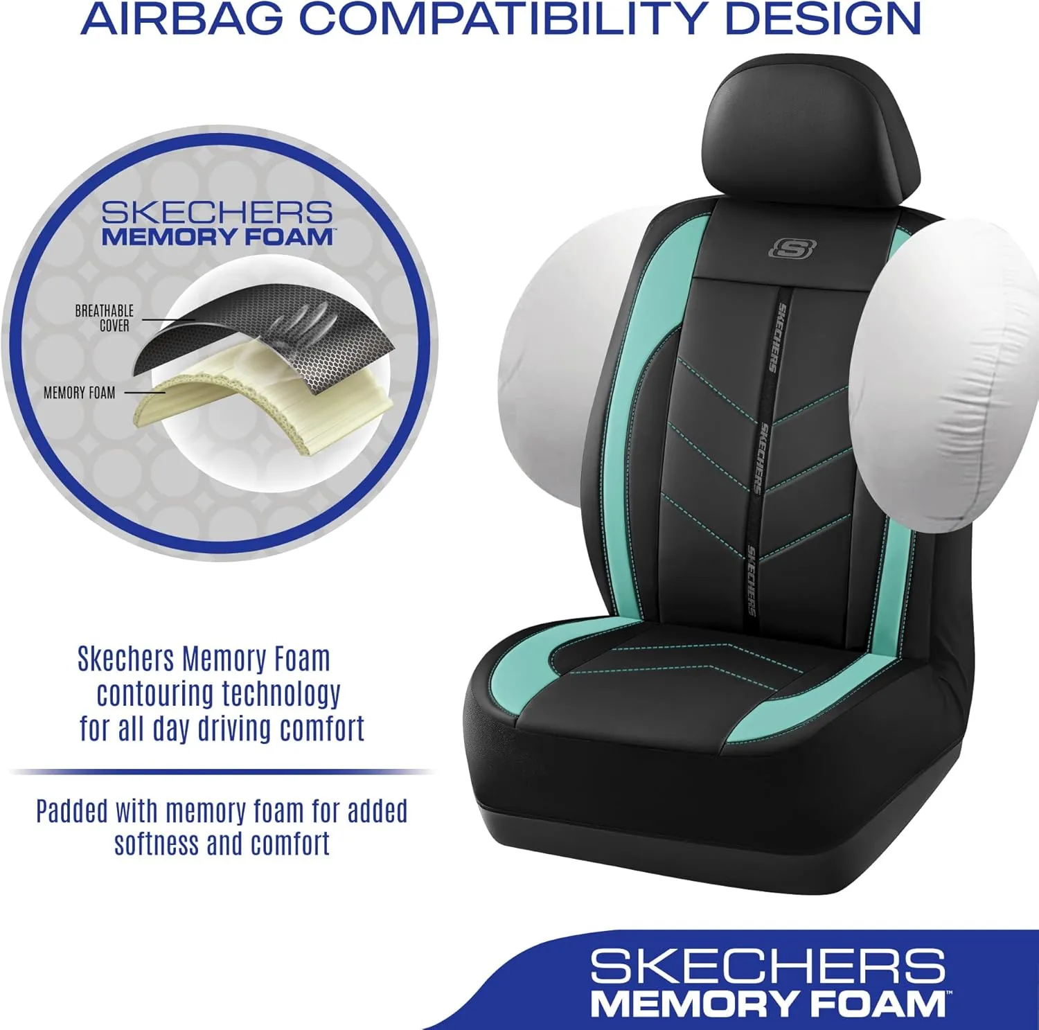Skechers Car Seat Covers,Luxury Faux Leather Seat Covers,Waterproof Anti Slip Car Seat ProtectorFull Set,Car Accessories Airbag Universal Fit for Most Cars,Vans,Trucks,SUV,Mint