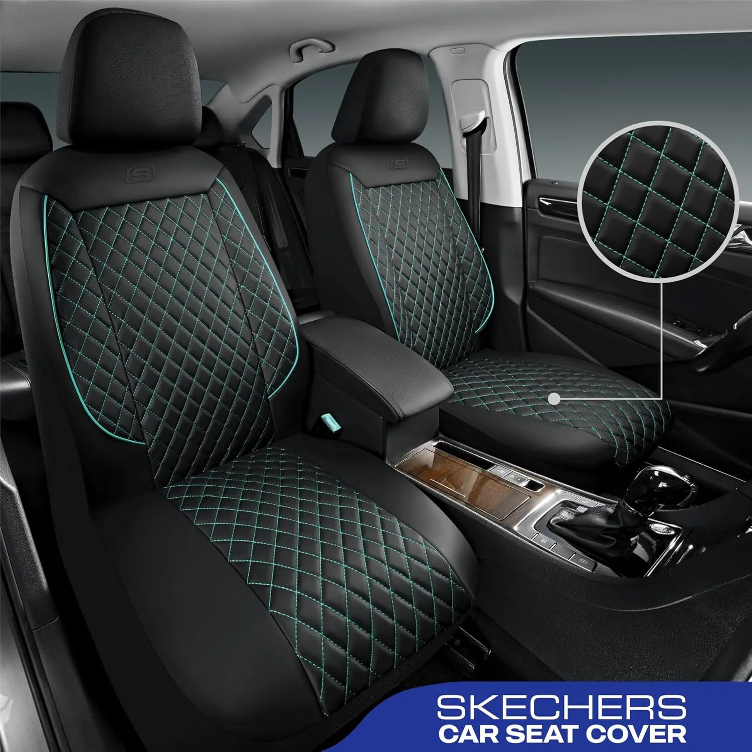 Skechers Car Seat Covers,Piping Luxury Faux Seat Covers,Waterproof Anti Slip Car Seat Protector Full Set,Car Accessories Airbag Universal Fit for Most Cars,Vans,Trucks,SUV,Mint