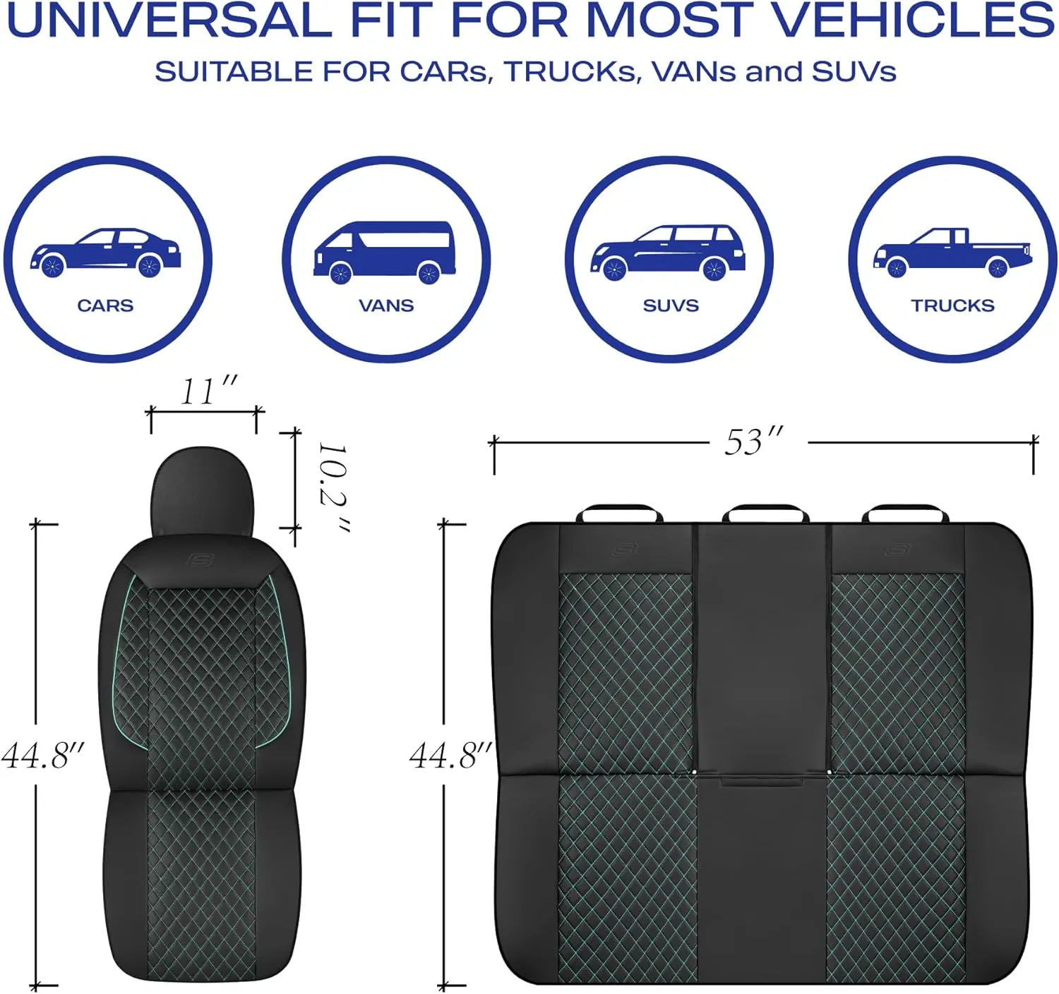 Skechers Car Seat Covers,Piping Luxury Faux Seat Covers,Waterproof Anti Slip Car Seat Protector Full Set,Car Accessories Airbag Universal Fit for Most Cars,Vans,Trucks,SUV,Mint