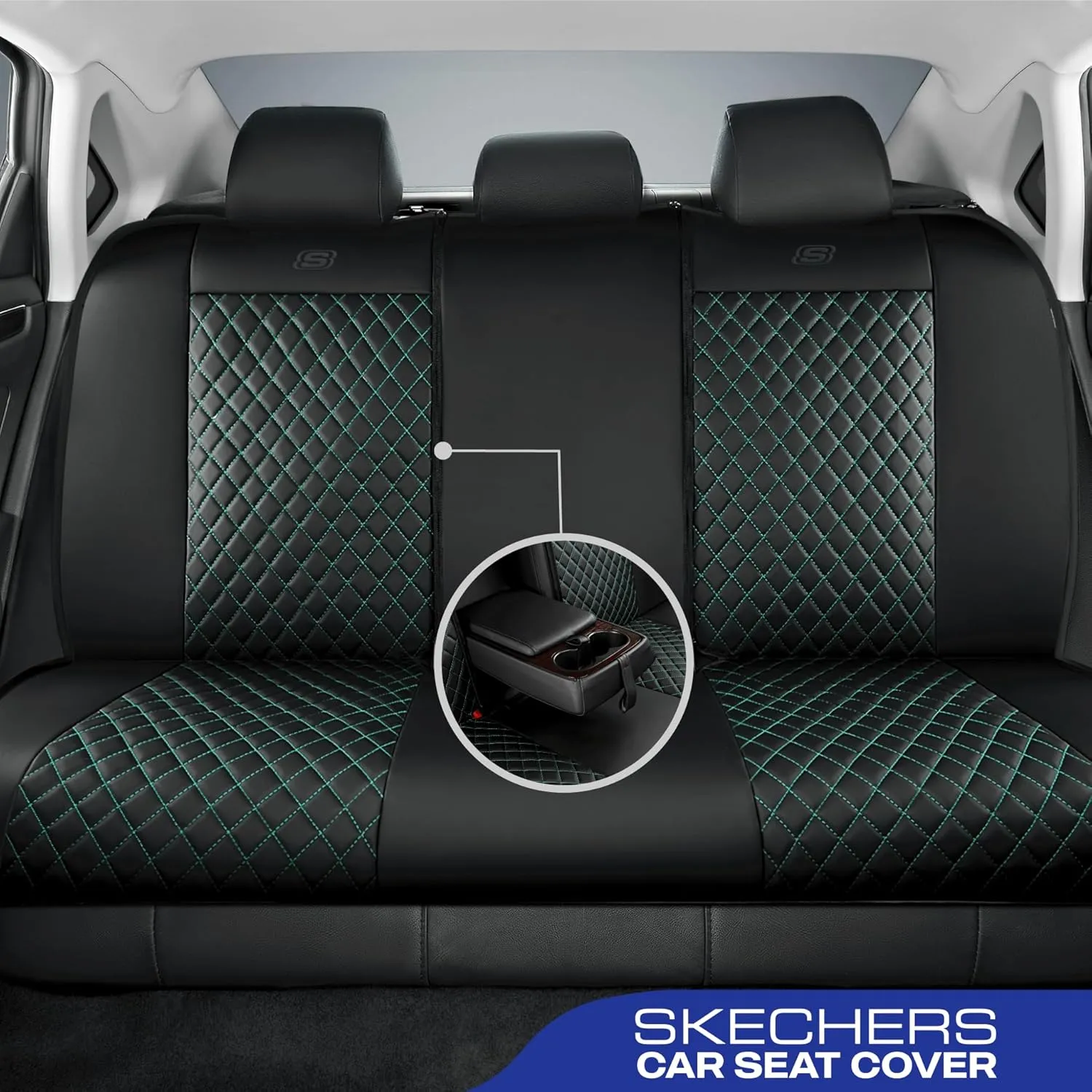 Skechers Car Seat Covers,Piping Luxury Faux Seat Covers,Waterproof Anti Slip Car Seat Protector Full Set,Car Accessories Airbag Universal Fit for Most Cars,Vans,Trucks,SUV,Mint