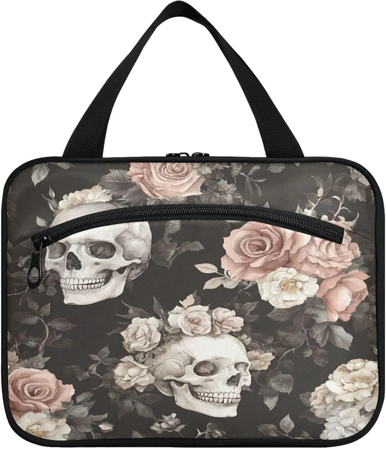 Skull with Colorful Flowers Travel Toiletry Bag for Women & men Hanging Portable Toiletry Bag Large Capacity Travel Bag for Hold Cosmetics Skin Care Products Toiletries Medium