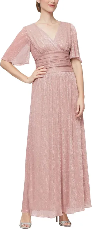S.L. Fashions Women's Long A-line Mother of The Bride Dress with Ruched Waist (Petite and Regular Sizes)