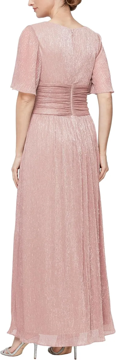 S.L. Fashions Women's Long A-line Mother of The Bride Dress with Ruched Waist (Petite and Regular Sizes)