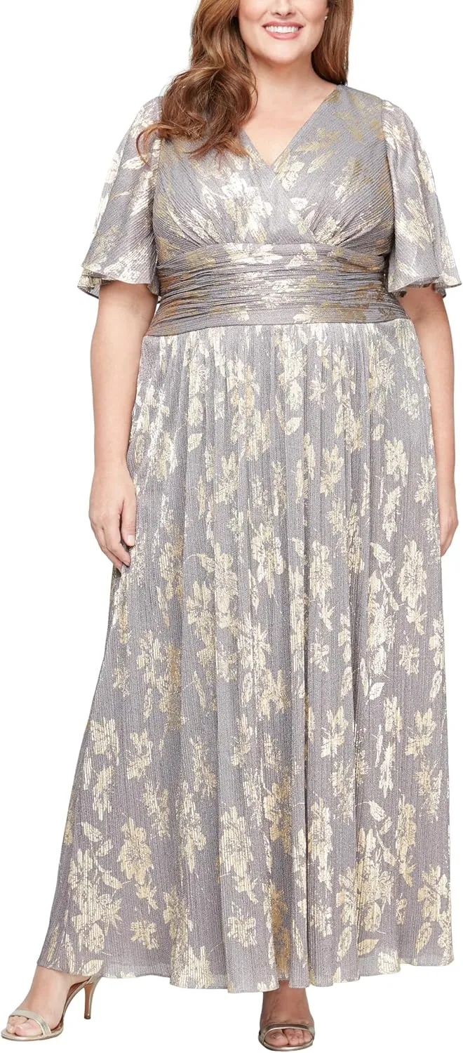 S.L. Fashions Women's Long A-line Mother of The Bride Dress with Ruched Waist (Plus Size)