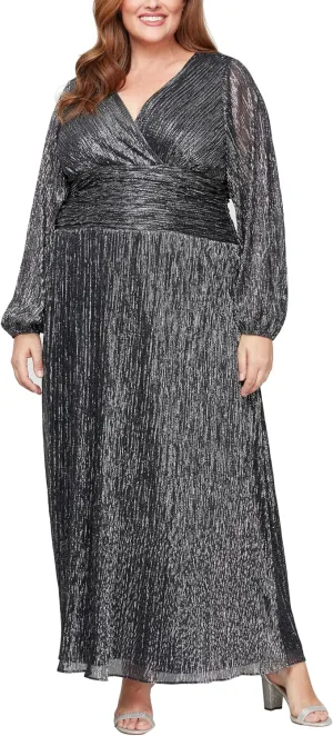 S.L. Fashions Women's Long A-line Mother of The Bride Dress with Ruched Waist (Plus Size)
