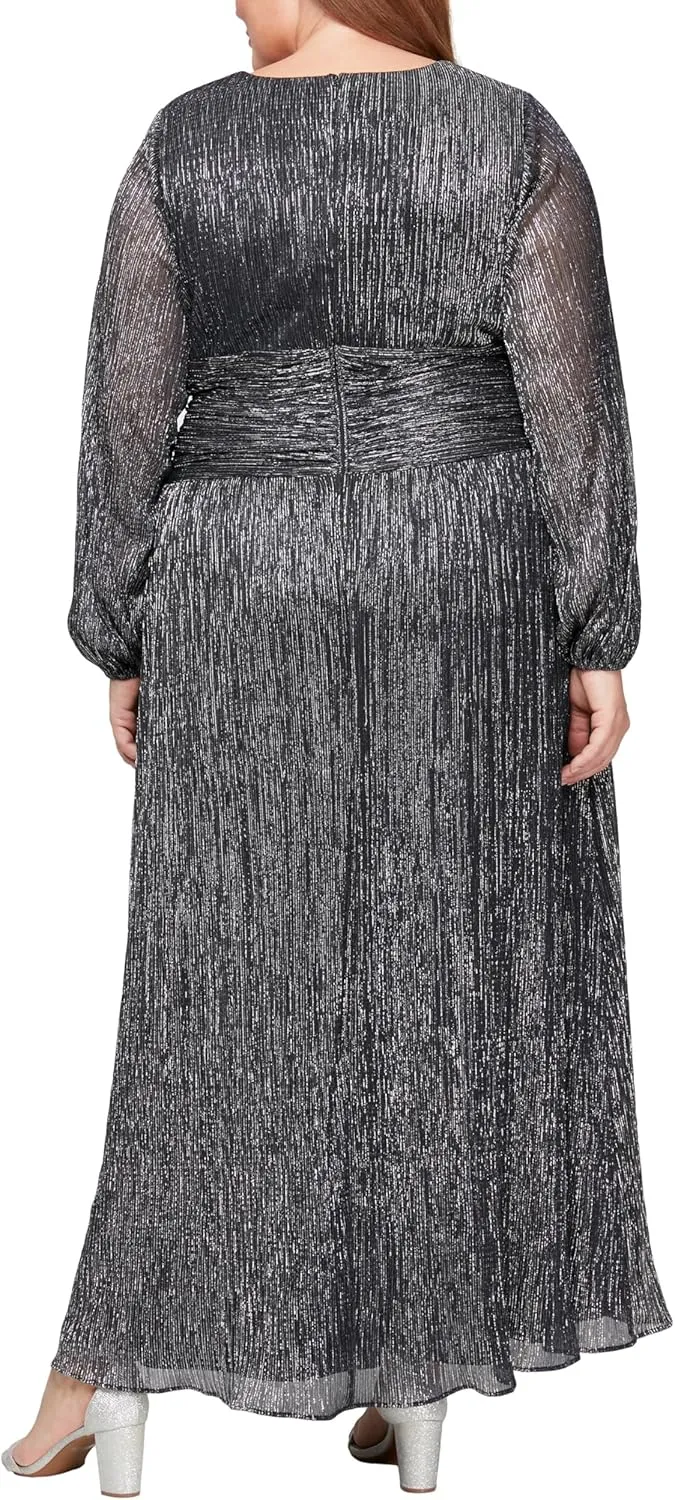 S.L. Fashions Women's Long A-line Mother of The Bride Dress with Ruched Waist (Plus Size)