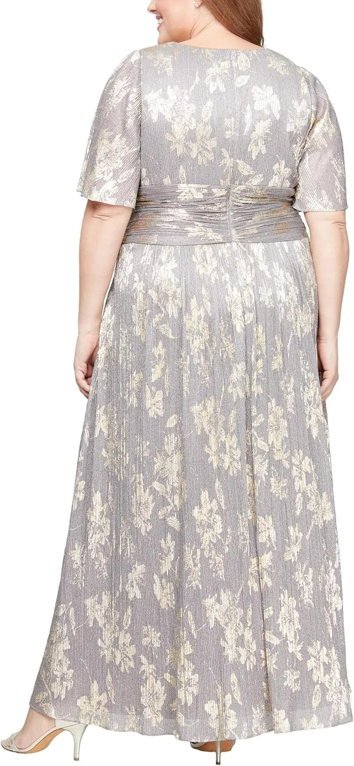 S.L. Fashions Women's Long A-line Mother of The Bride Dress with Ruched Waist (Plus Size)