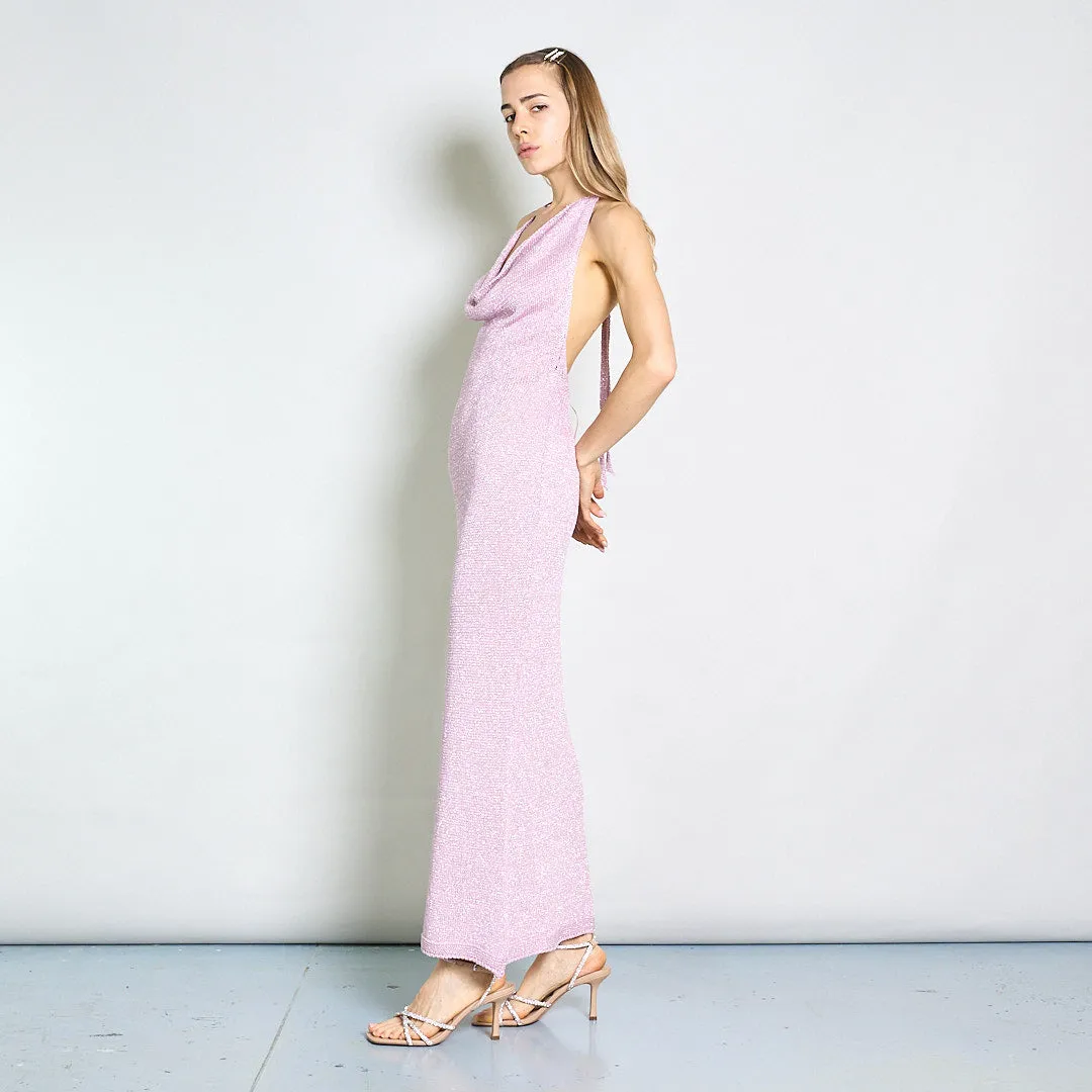 Sleeveless cowl-back glitter maxi evening dress wholesale