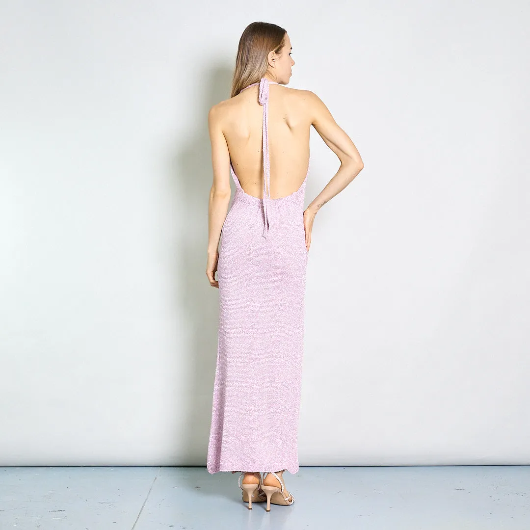 Sleeveless cowl-back glitter maxi evening dress wholesale