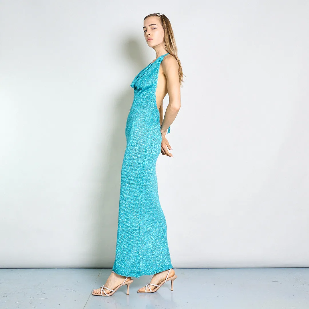 Sleeveless cowl-back glitter maxi evening dress wholesale