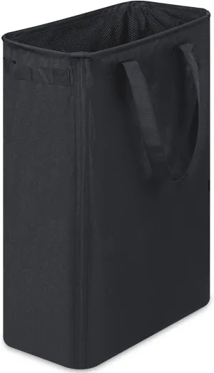Slim Laundry Basket, Narrow Laundry Hamper with Handles, Collapsible Dirty Clothes Hamper, Tall Laundry Bin for Laundry Room, Dorm and Bedroom, 12.7 Gallons(48L) Black