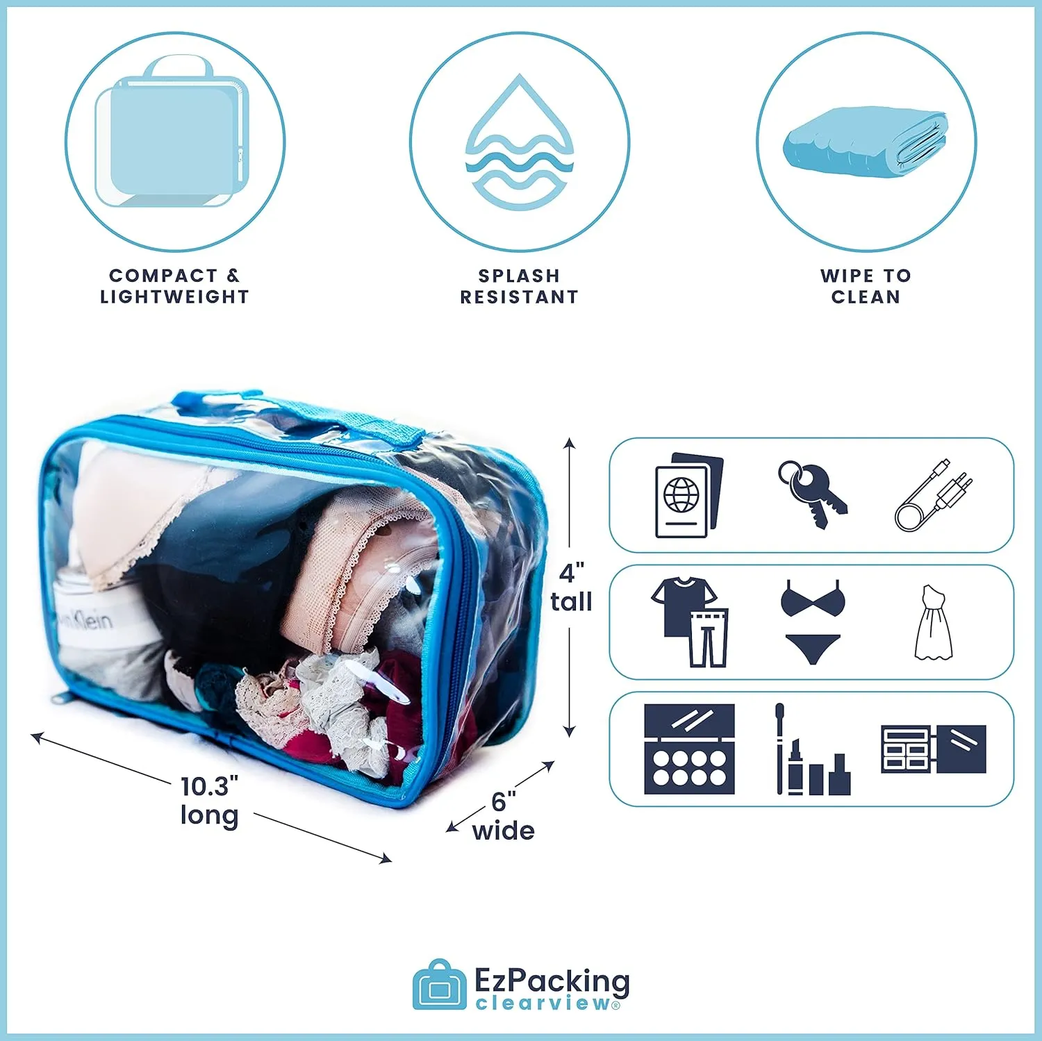 Small Clear Travel Packing Cube/See Through PVC Plastic Pouch for Carry On Suitcase, Backpack or Diaper Bag/Transparent Multipurpose Accessories, Makeup & Underwear Organizer w/Handle (Orange)