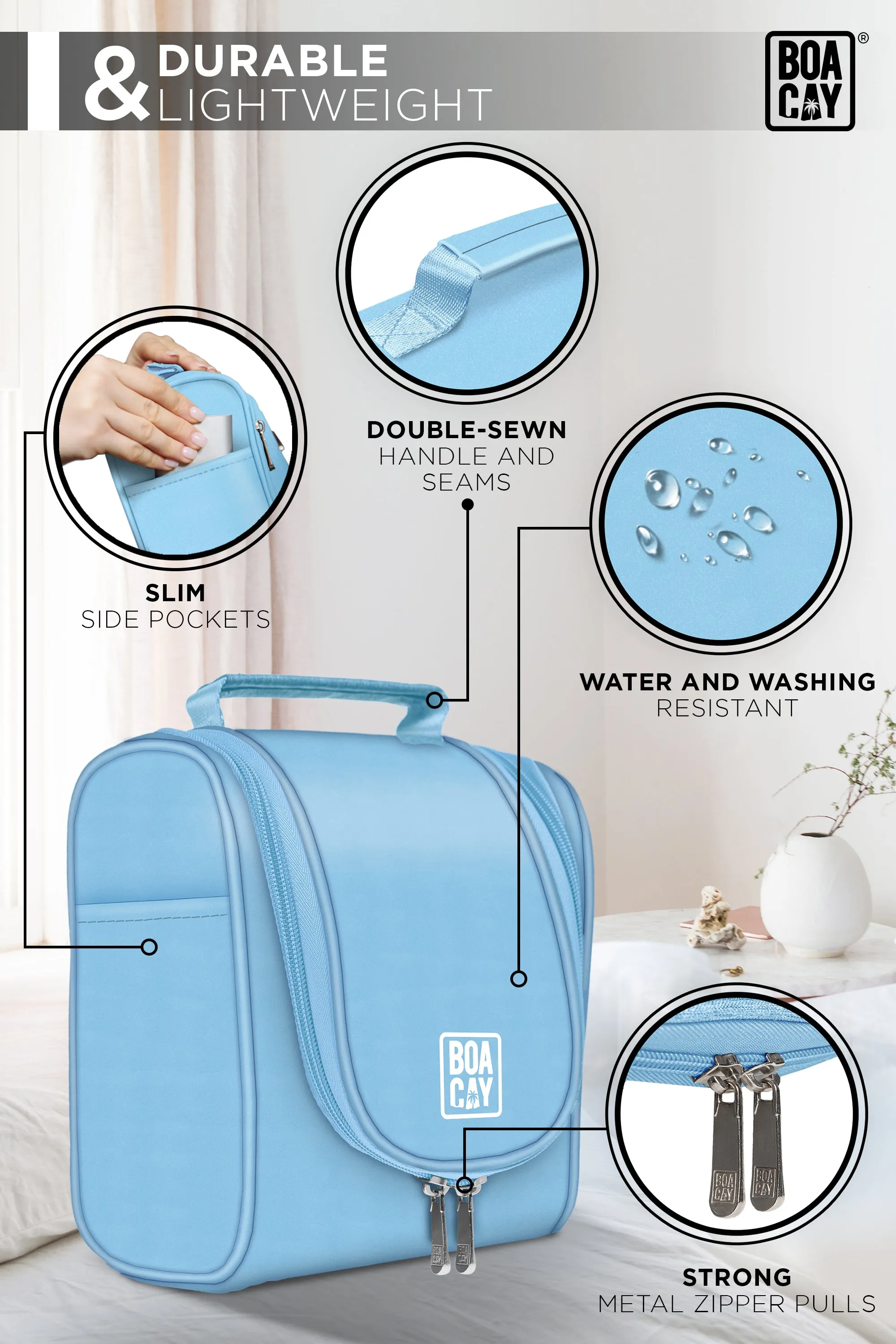 Small Collapsible Hanging Toiletry Bag - Baby Blue