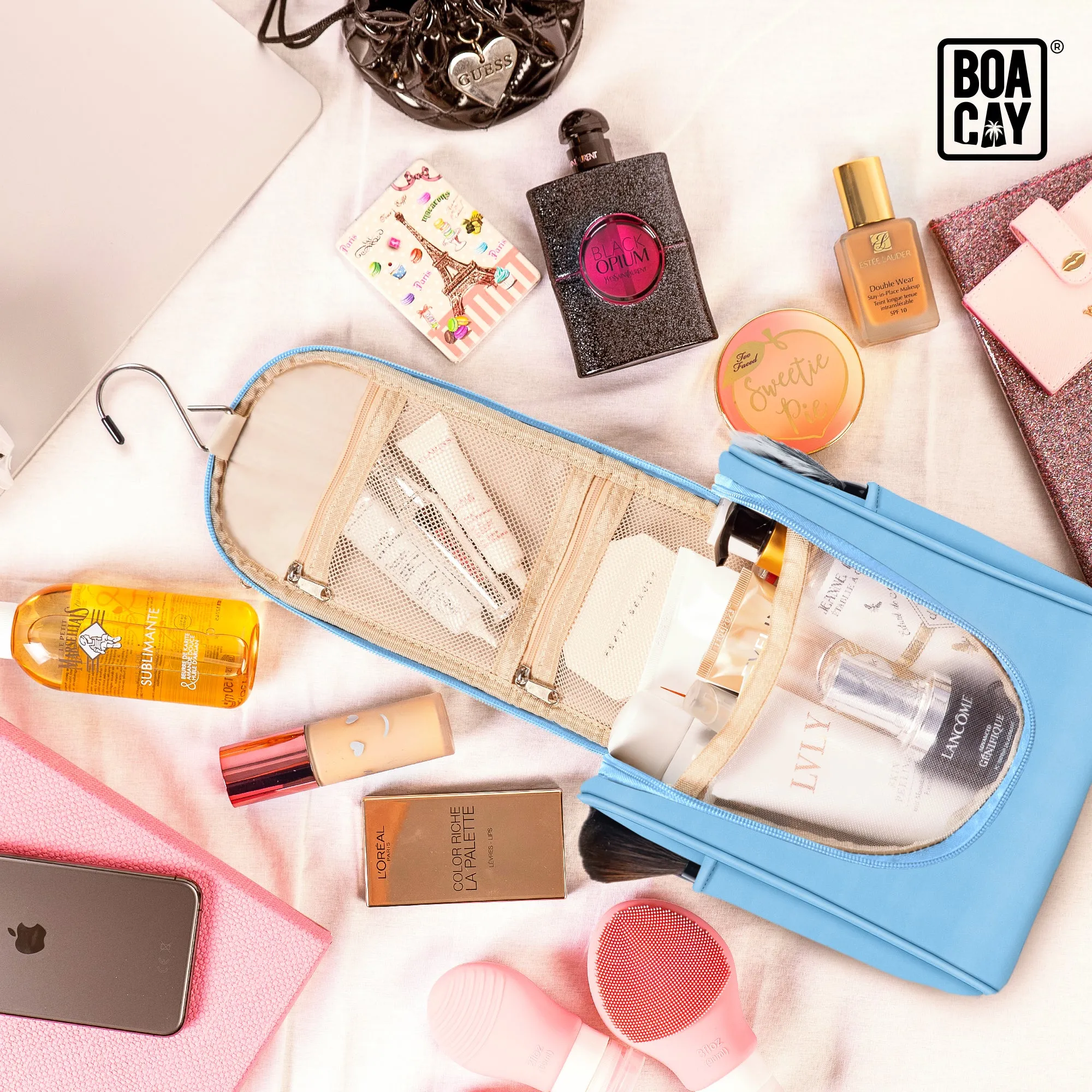 Small Collapsible Hanging Toiletry Bag - Baby Blue