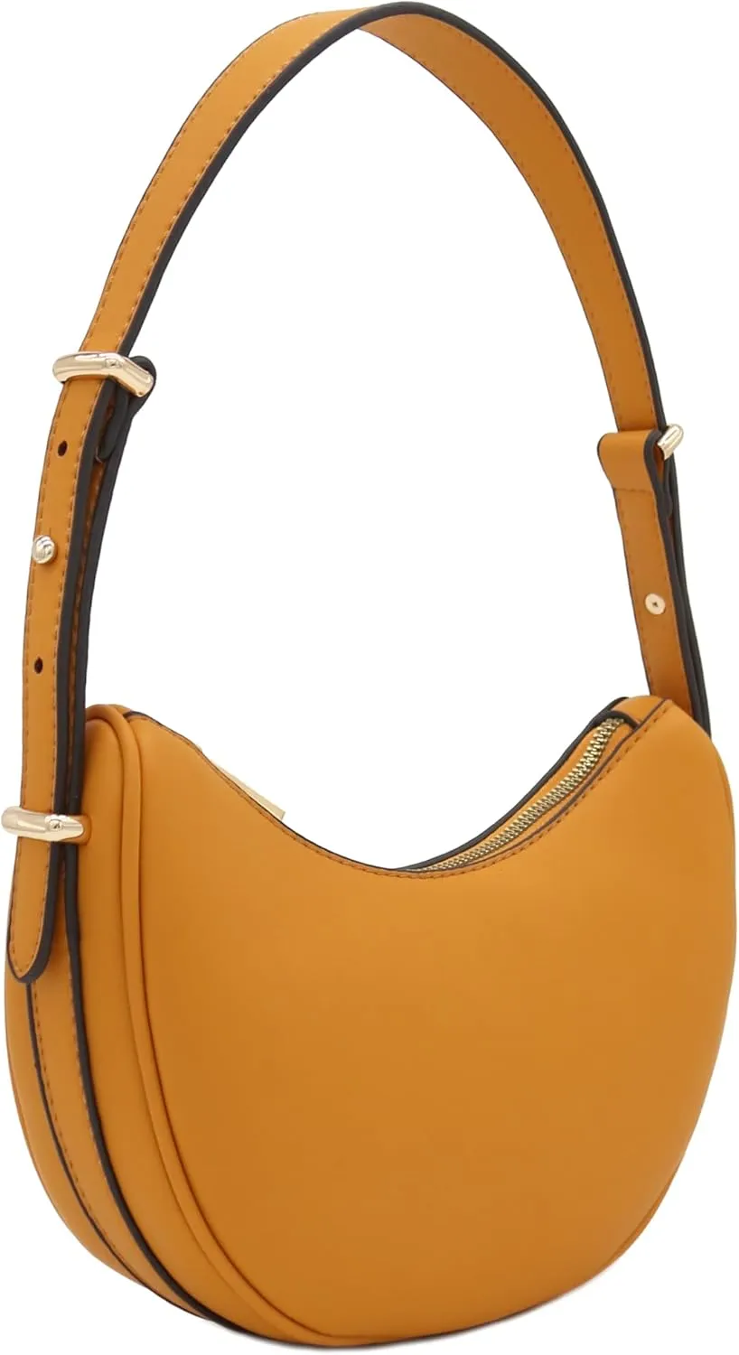Small Crescent Smooth Faux Leather Underarm Shoulder Bag
