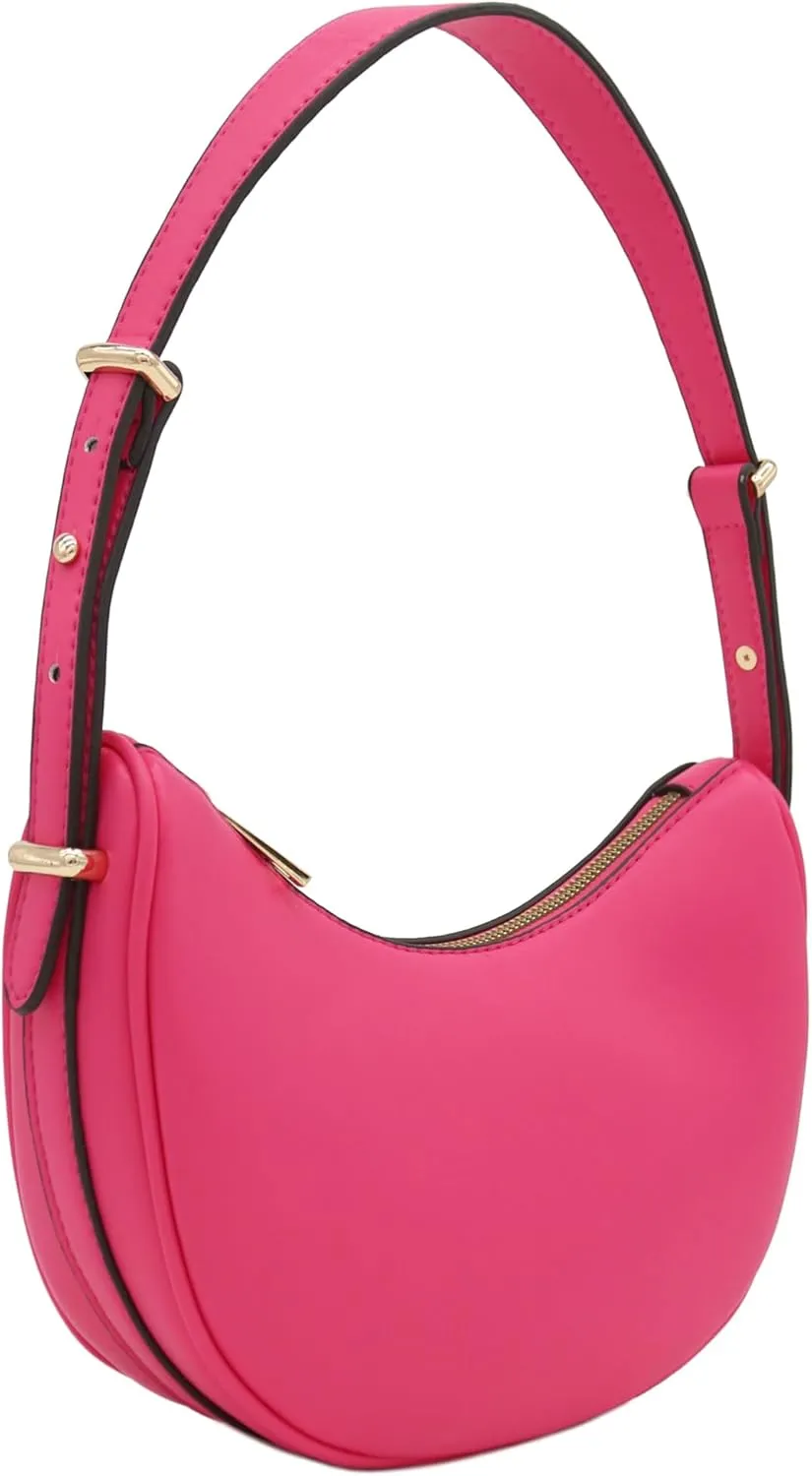 Small Crescent Smooth Faux Leather Underarm Shoulder Bag