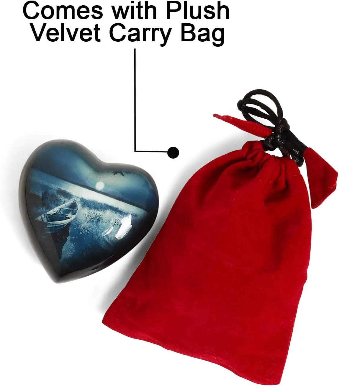 Small Heart Urns for Human Remains Ashes - Set of Funeral Ashes Container - Display Stand - Velvet Carry Bag - Paper Funnel with Black Gift Box - A Complete Memorial Gift Set