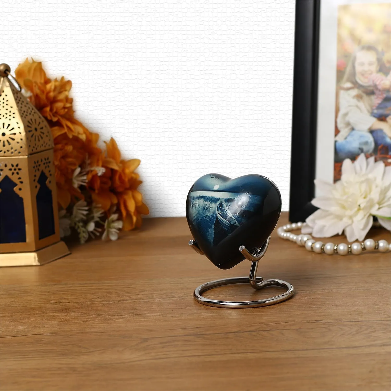 Small Heart Urns for Human Remains Ashes - Set of Funeral Ashes Container - Display Stand - Velvet Carry Bag - Paper Funnel with Black Gift Box - A Complete Memorial Gift Set