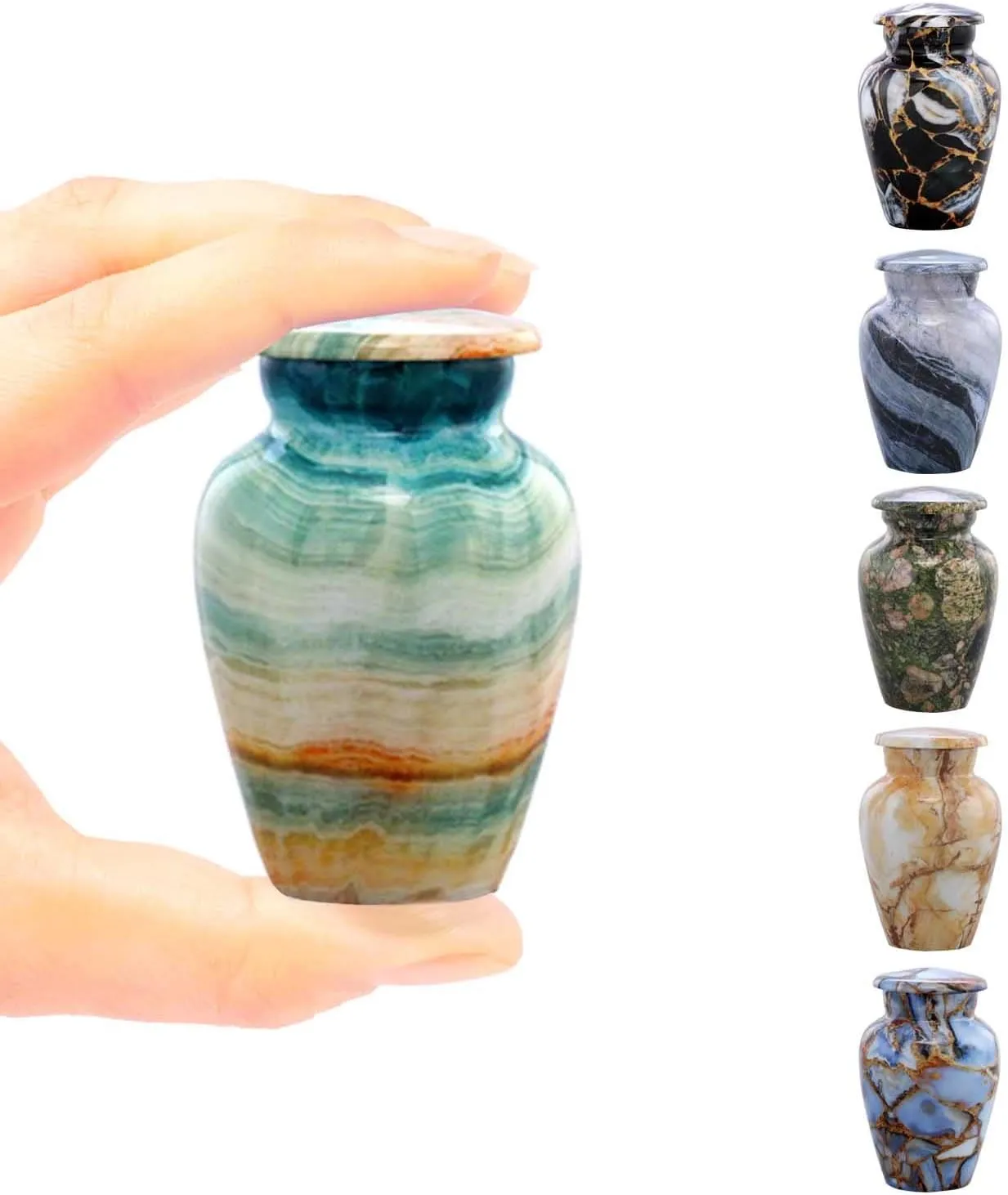 Small Keepsake Cremation Urns for Human Ashes - Marble Finish Metal Keepsake Urn - Mini Cremation Urn for Pet Ashes - Handcrafted Memorial Urn - Funeral Urns with Velvet Bag (Blue Marsh)