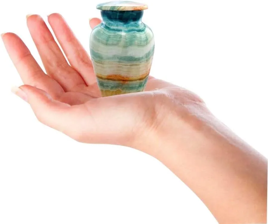Small Keepsake Cremation Urns for Human Ashes - Marble Finish Metal Keepsake Urn - Mini Cremation Urn for Pet Ashes - Handcrafted Memorial Urn - Funeral Urns with Velvet Bag (Blue Marsh)