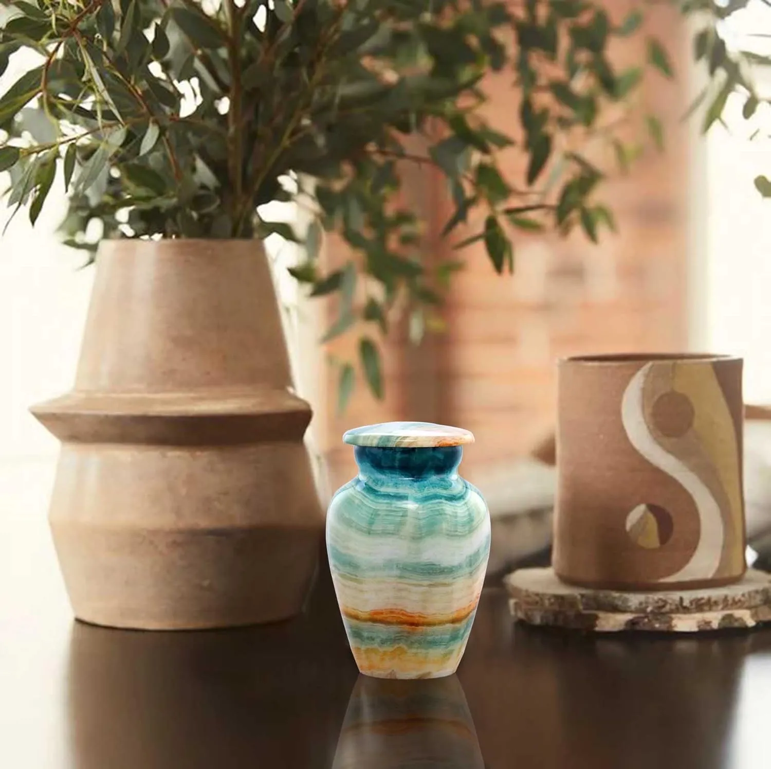 Small Keepsake Cremation Urns for Human Ashes - Marble Finish Metal Keepsake Urn - Mini Cremation Urn for Pet Ashes - Handcrafted Memorial Urn - Funeral Urns with Velvet Bag (Blue Marsh)
