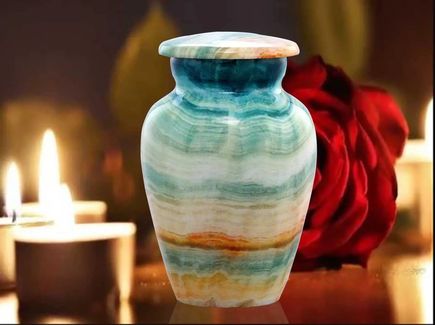 Small Keepsake Cremation Urns for Human Ashes - Marble Finish Metal Keepsake Urn - Mini Cremation Urn for Pet Ashes - Handcrafted Memorial Urn - Funeral Urns with Velvet Bag (Blue Marsh)
