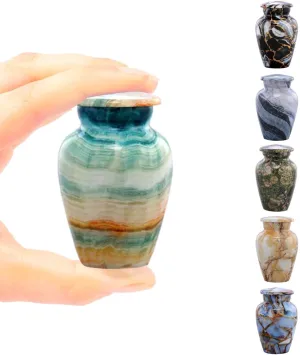 Small Keepsake Cremation Urns for Human Ashes - Marble Finish Metal Keepsake Urn - Mini Cremation Urn for Pet Ashes - Handcrafted Memorial Urn - Funeral Urns with Velvet Bag (Blue Marsh)