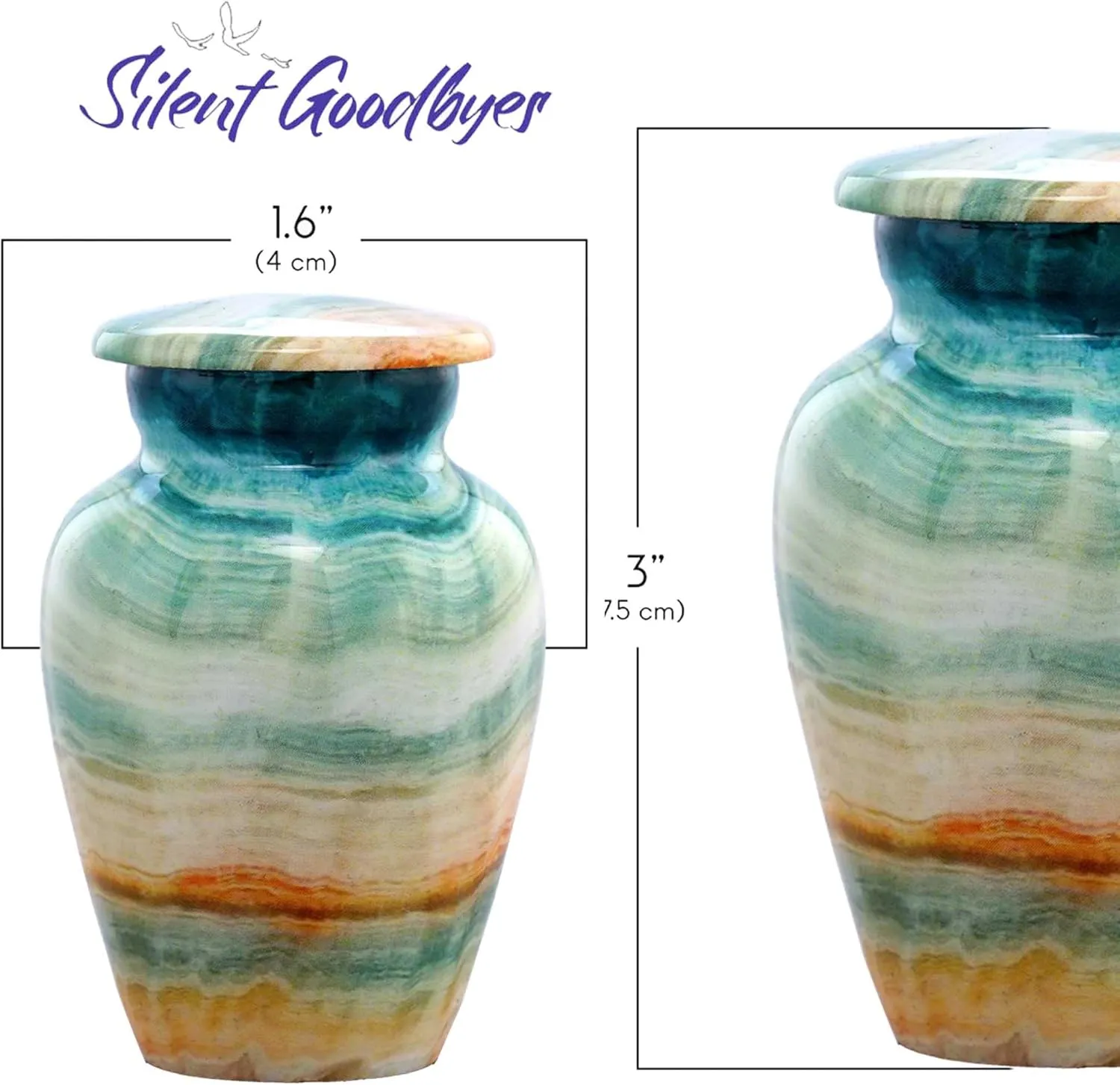 Small Keepsake Cremation Urns for Human Ashes - Marble Finish Metal Keepsake Urn - Mini Cremation Urn for Pet Ashes - Handcrafted Memorial Urn - Funeral Urns with Velvet Bag (Blue Marsh)