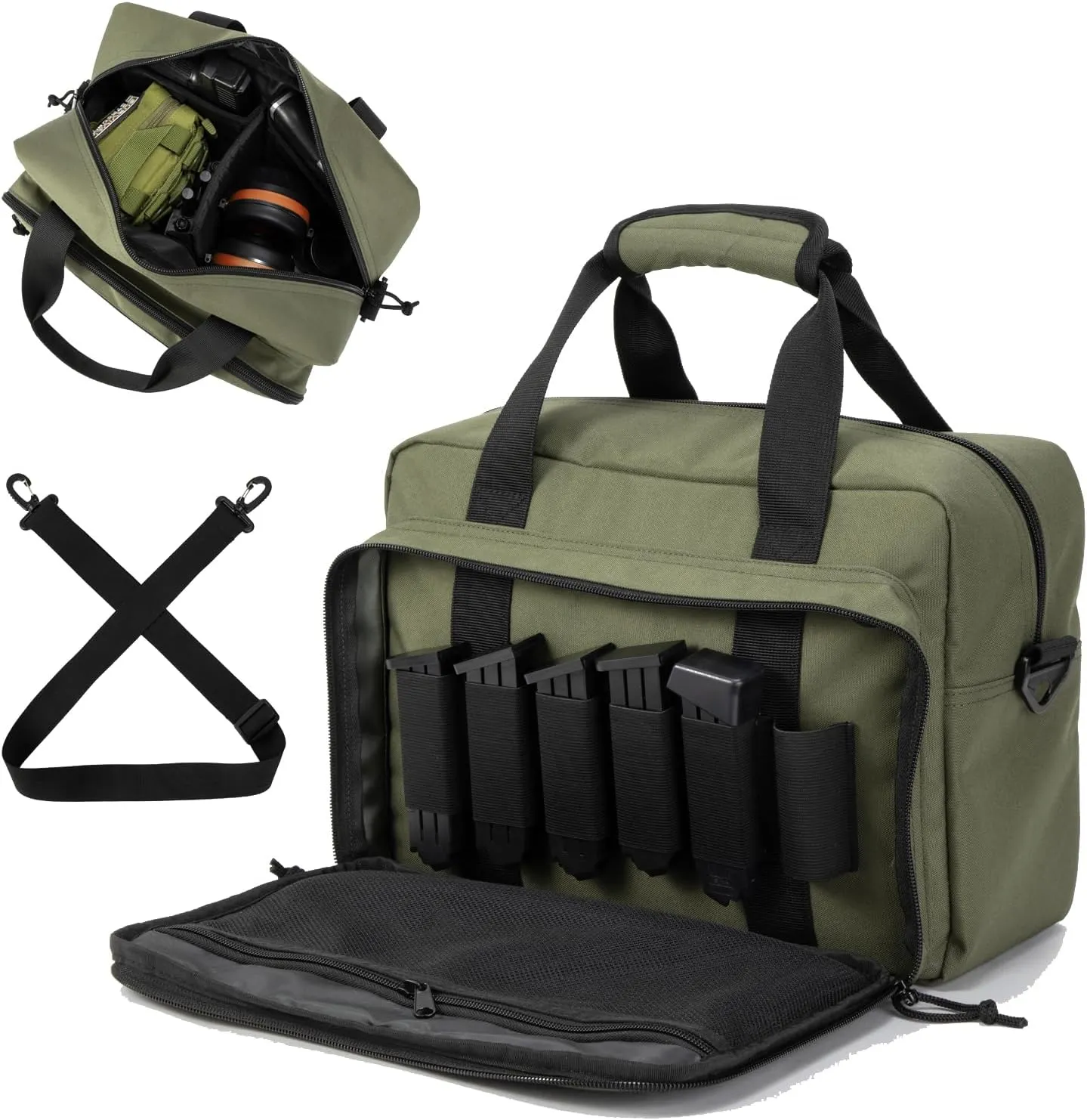 Small Range Bag For 2 Pistols Gun Range Bags For Handguns And Ammo Dual Pistol Handgun Revolver Hunting Bag Gun Carrying Case/Lockable Zippers