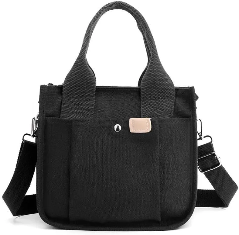 Small Tote Canvas Bags for Women with Zipper Multi-Pocket Crossbody Bag Shoulder Bag Hand Bag Casual Satchel Purse Daily Bag