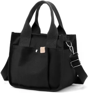 Small Tote Canvas Bags for Women with Zipper Multi-Pocket Crossbody Bag Shoulder Bag Hand Bag Casual Satchel Purse Daily Bag