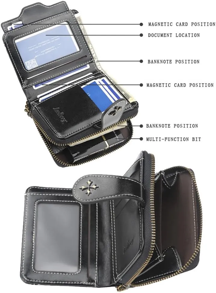 Small Wallet for Women Zip Bifold Vintage Wallet Goth Purse Mini Leather Cash Wallets with Zipper Coin Pocket (Black,Small)