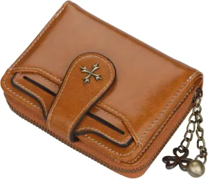 Small Wallet for Women Zip Bifold Vintage Wallet Goth Purse Mini Leather Cash Wallets with Zipper Coin Pocket (Brown,Small)