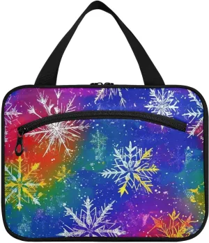 Snowflakes Vivid Color hanging cosmetic bags for women with hook, designer portable hanging toiletry bags for travel accessories gym bolso viajero para mujer L