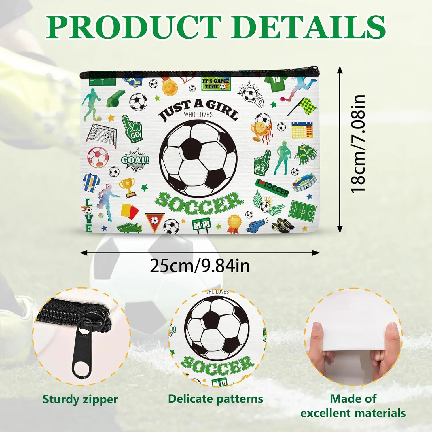 Soccer Makeup Bag gift for Girls, Soccer Cosmetic Bag with Keychain and Bracelet Coach Gifts for Her Him Players Teams Fans Football Lovers Sport Party Favors