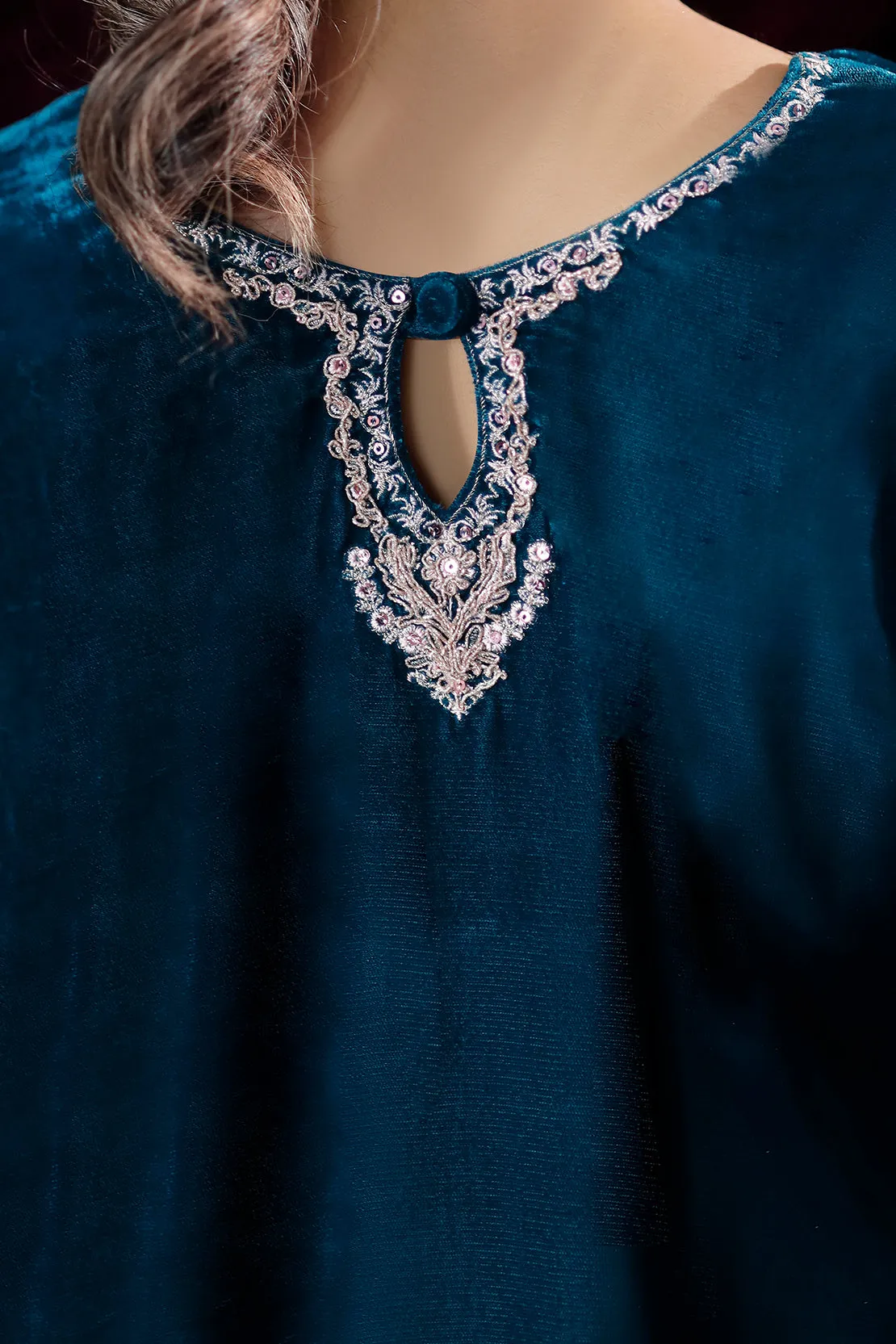 Solid Embroidered Velvet Stitched (Shirt/Trouser)