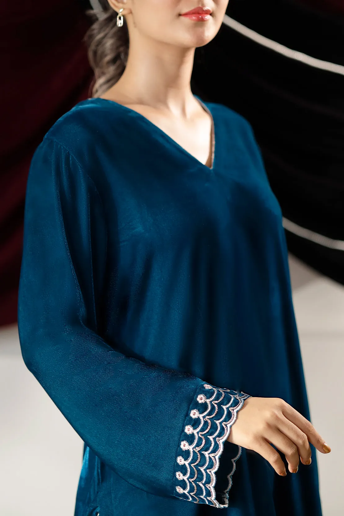 Solid Embroidered Velvet Stitched (Shirt/Trouser)