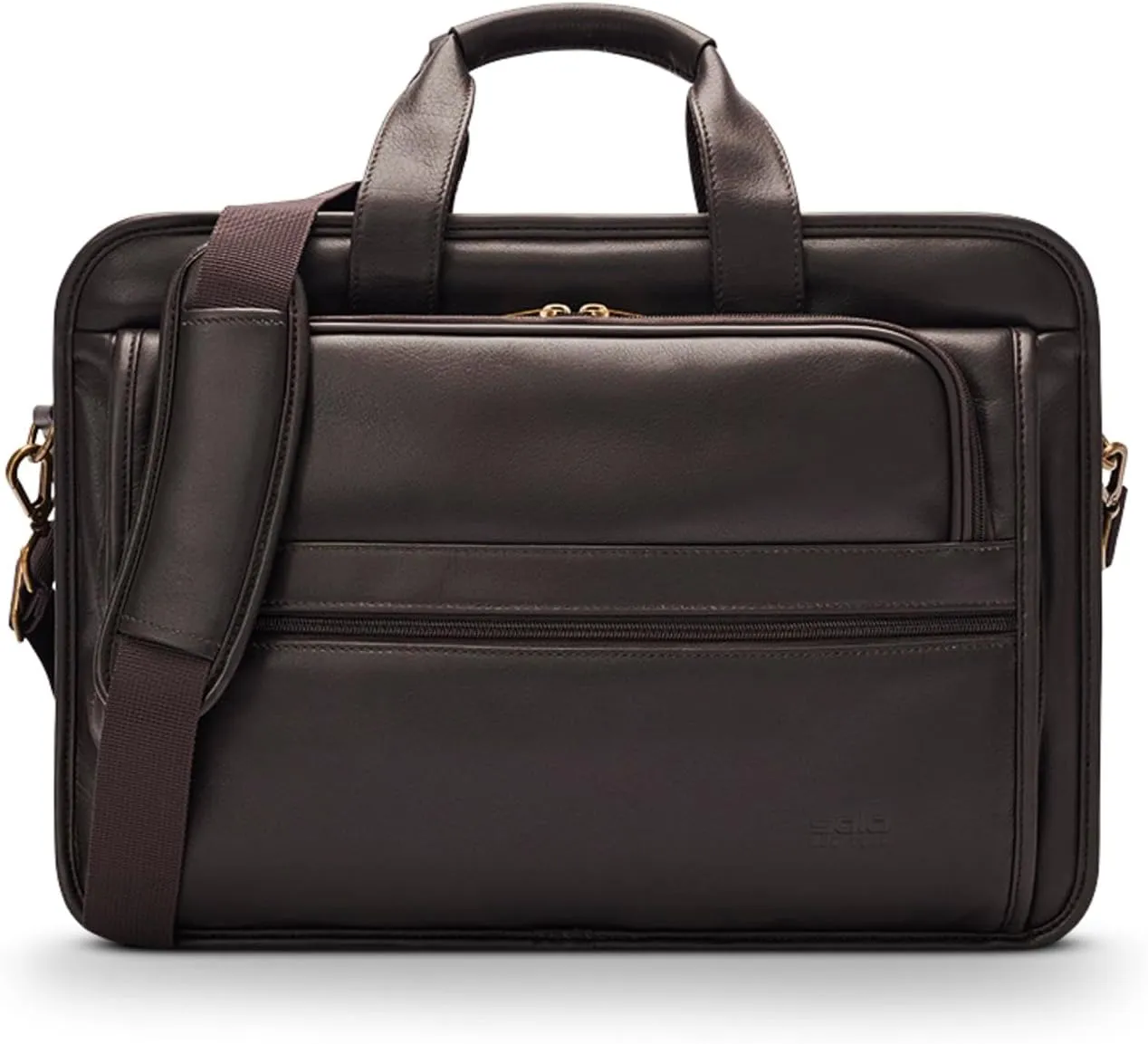 Solo New York Classic Leather Briefcase, Espresso, Fits up to 15.6" Laptop