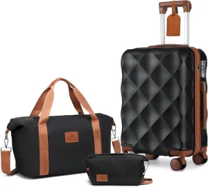 Somago 20 inch Carry On Luggage with Weekender Overnight Bag ABS Hardside Spinner Suitcase Built-In TSA Lock YKK Zipper, Black