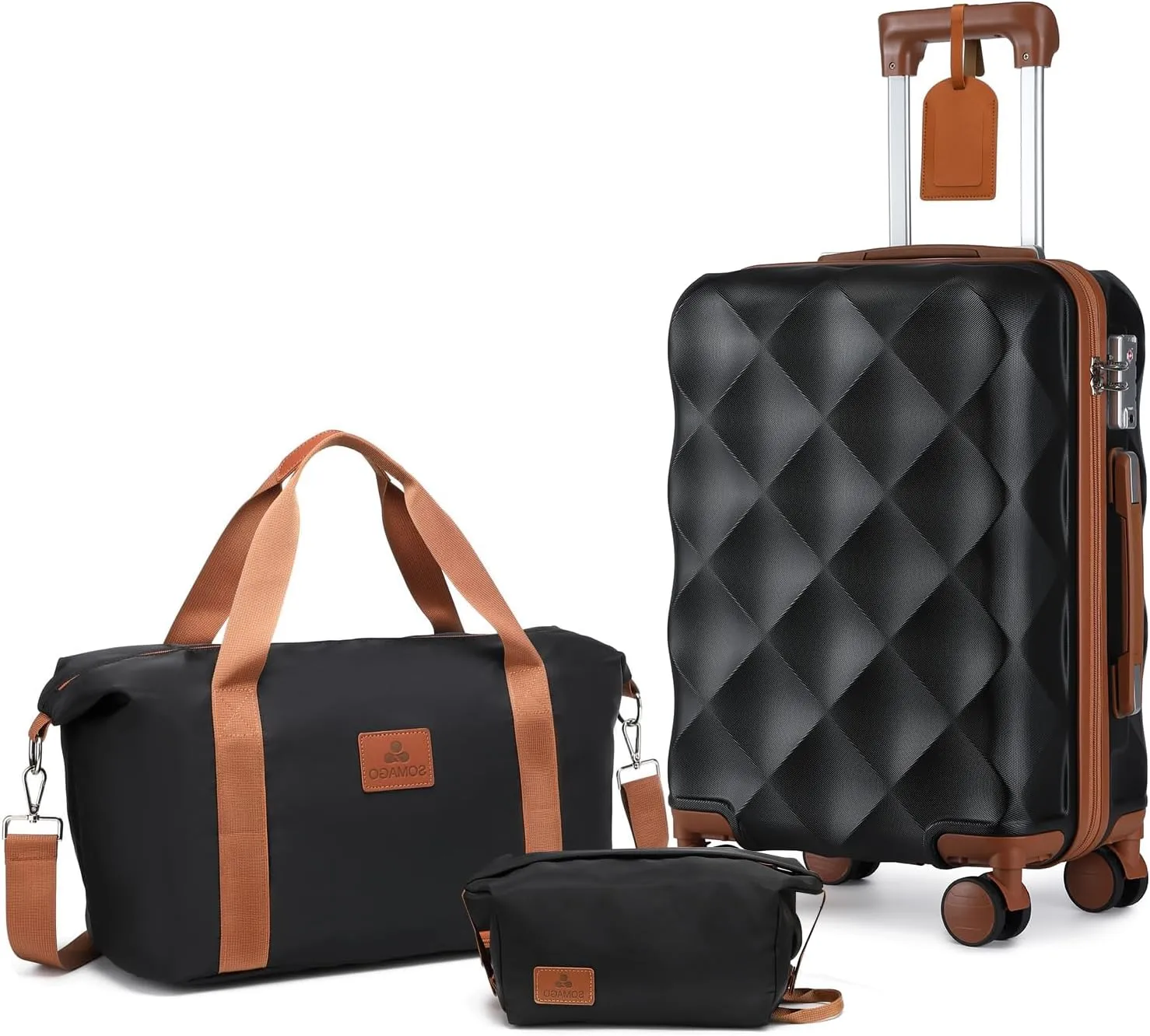 Somago 20 inch Carry On Luggage with Weekender Overnight Bag ABS Hardside Spinner Suitcase Built-In TSA Lock YKK Zipper, Black