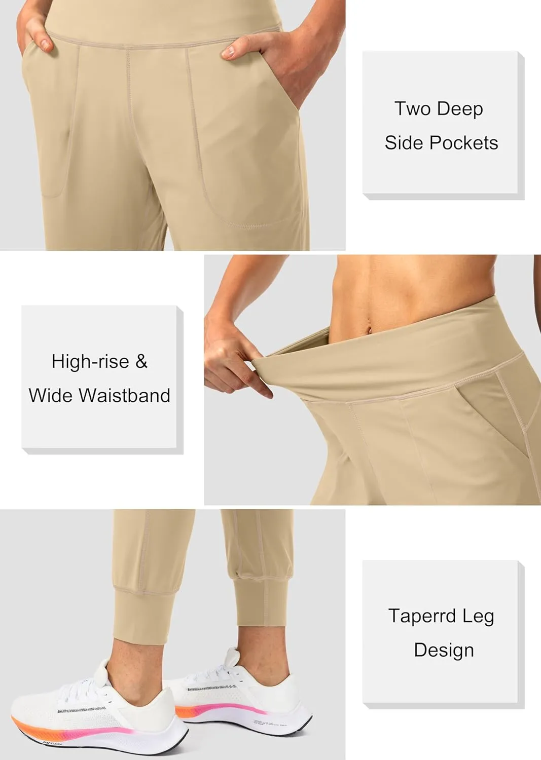 Soothfeel Women's Joggers with Zipper Pockets High Waisted Athletic Workout Yoga Pants Joggers for Women