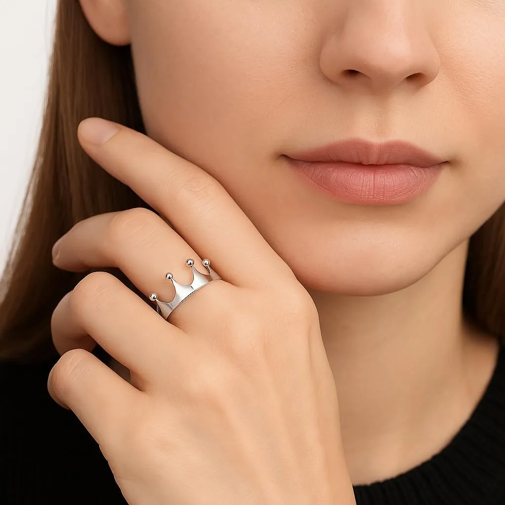 SOVATS Sterling Silver Crown Tiara Ring for Women – Elegant Princess-Inspired Band, Polished Finish – Dainty Fashion Jewelry Gift