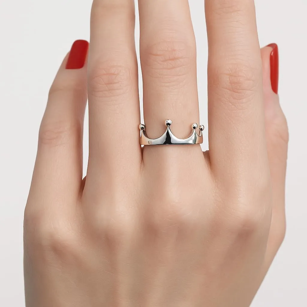 SOVATS Sterling Silver Crown Tiara Ring for Women – Elegant Princess-Inspired Band, Polished Finish – Dainty Fashion Jewelry Gift