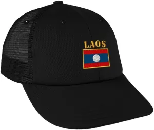Speedy Pros Laos Flag Embroidery Design Low Crown Mesh Golf Snapback Hat Black