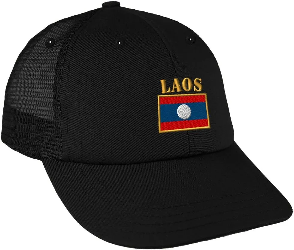 Speedy Pros Laos Flag Embroidery Design Low Crown Mesh Golf Snapback Hat Black