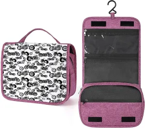 Sport Theme,Travel Toiletry Hanging Bag Waterproof Bags,Different Models of Motorbikes Race,Makeup bag Organizers, Cosmetic Travel-Sized Container,Large Capacity for Women,Black White